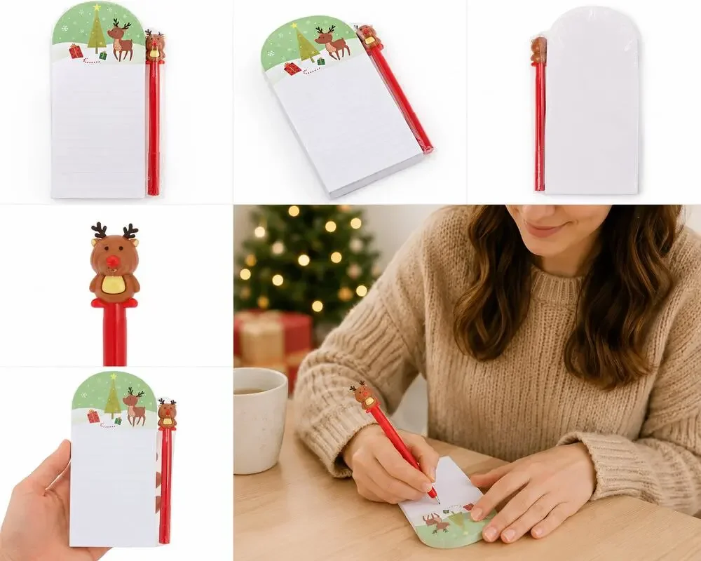 NEW Christmas Reindeer Notepad & Pen Gift Set